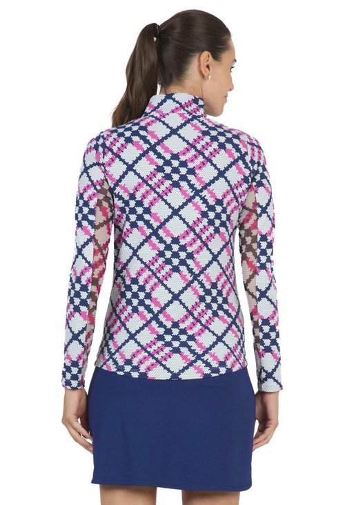 Ibkul Women's Sonika Zip Mock Golf Pullover Blue/Navy 2Xl