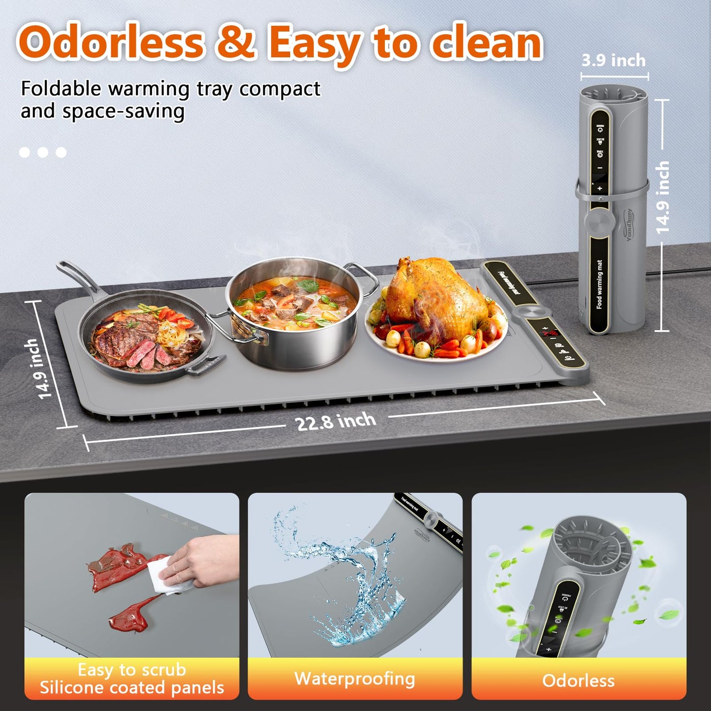 Warming Mat for Food, Food Warming Mat, Electric Warming Tray for Buffets Party, 6 Gear Timed 9 Gear Temperature Controlled 18H Auto Power Off Full Surface Rapid Heating Mat for Food, Home Daily Use