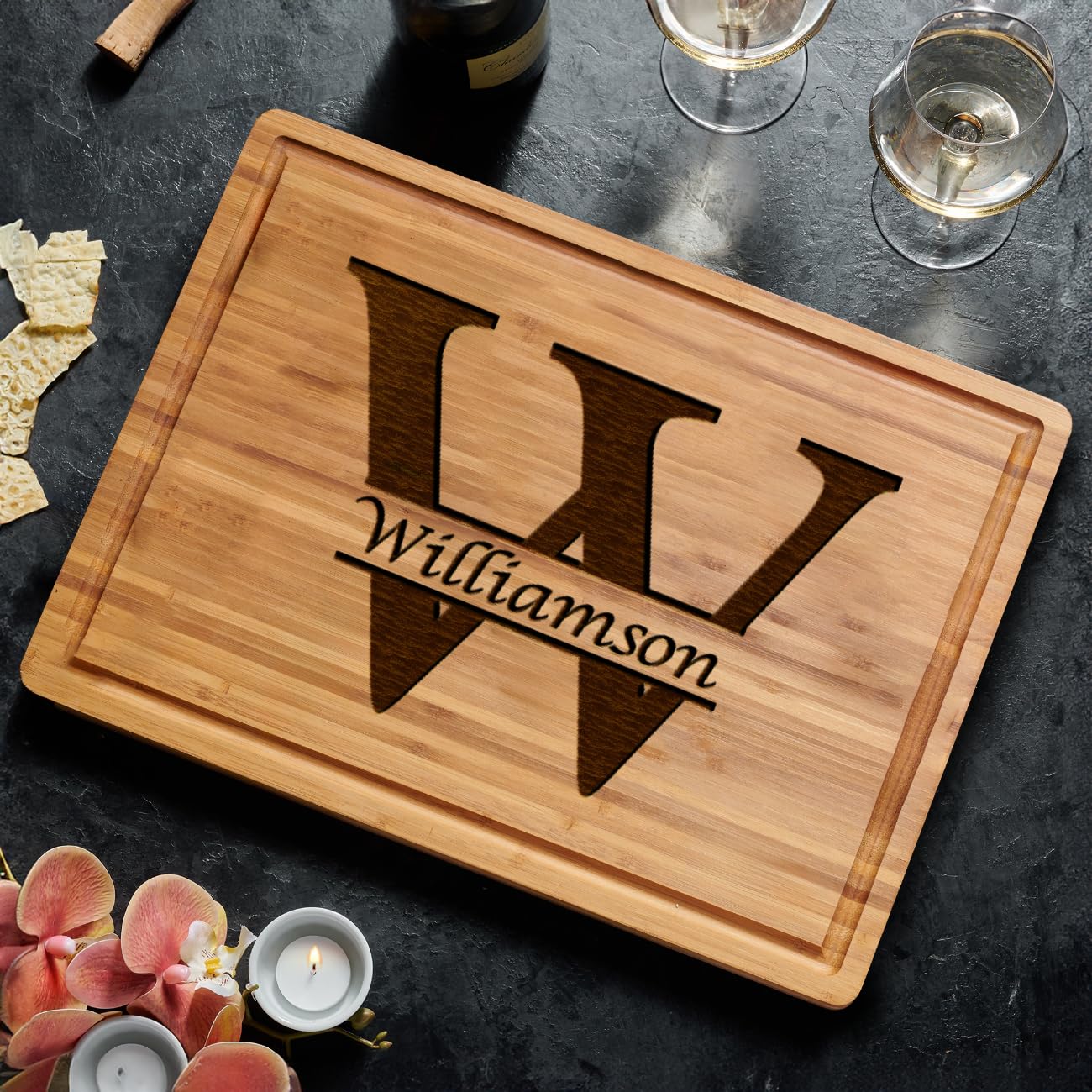 Personalized Cutting Board - Elegant Last Name Monogram - Perfect Wedding Registry Gifts - Engraved Wooden Housewarming Gifts for Men - Unique Decorative Keepsake