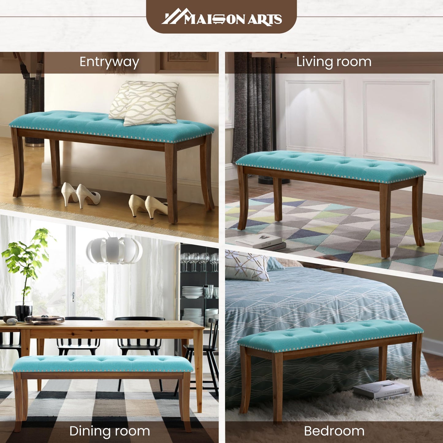 MAISON ARTS Clearance Upholstered Bedroom Bench for End of Bed, Solid Wood Legs and Button-Tufted, Ottoman Benches for Living Room, Entryway