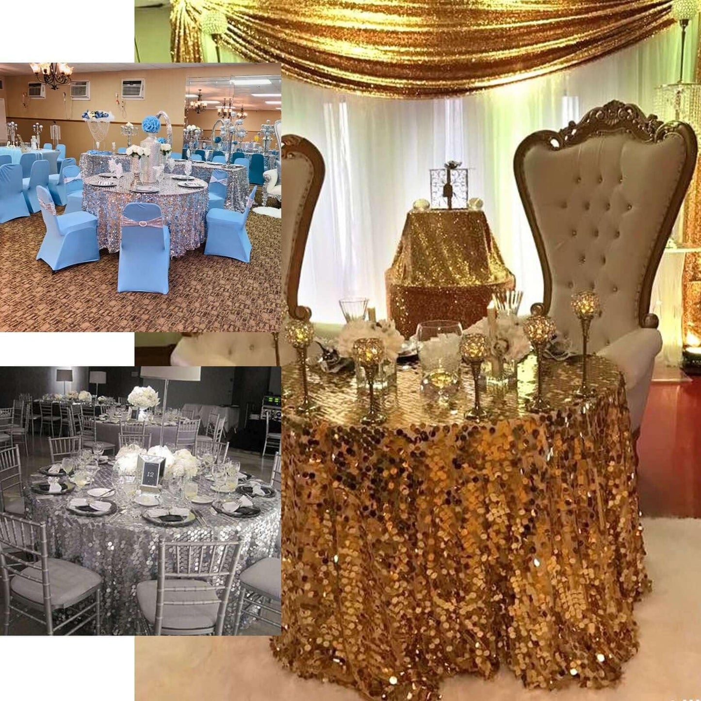 Efavormart 120" Big Payette Sparkly Sequin Round Tablecloth for Wedding Banquet Party - Silver - Premium Collection