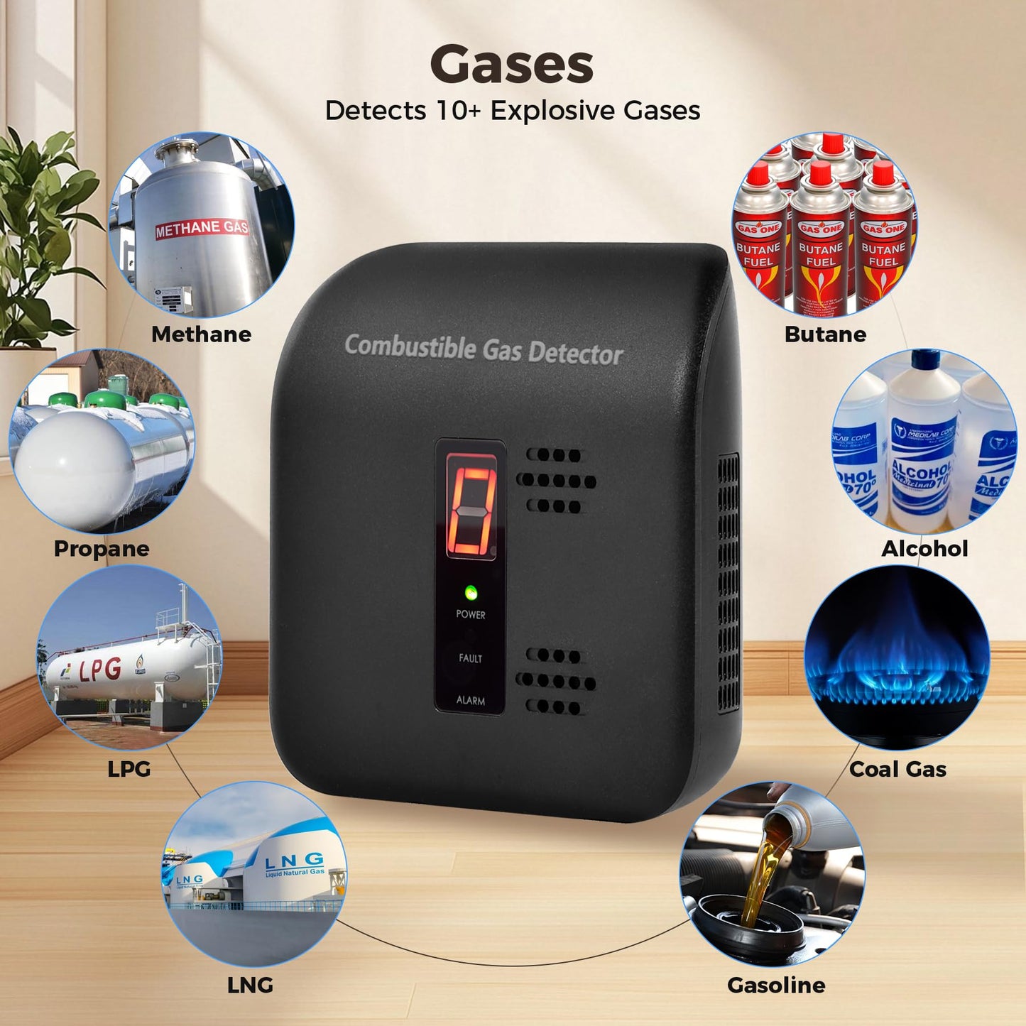 Xalire Plug-in Natural Gas Leak Detector for Home - Sensitive Alarm for Methane, Propane, Butane & LPG in Kitchen, RV Black