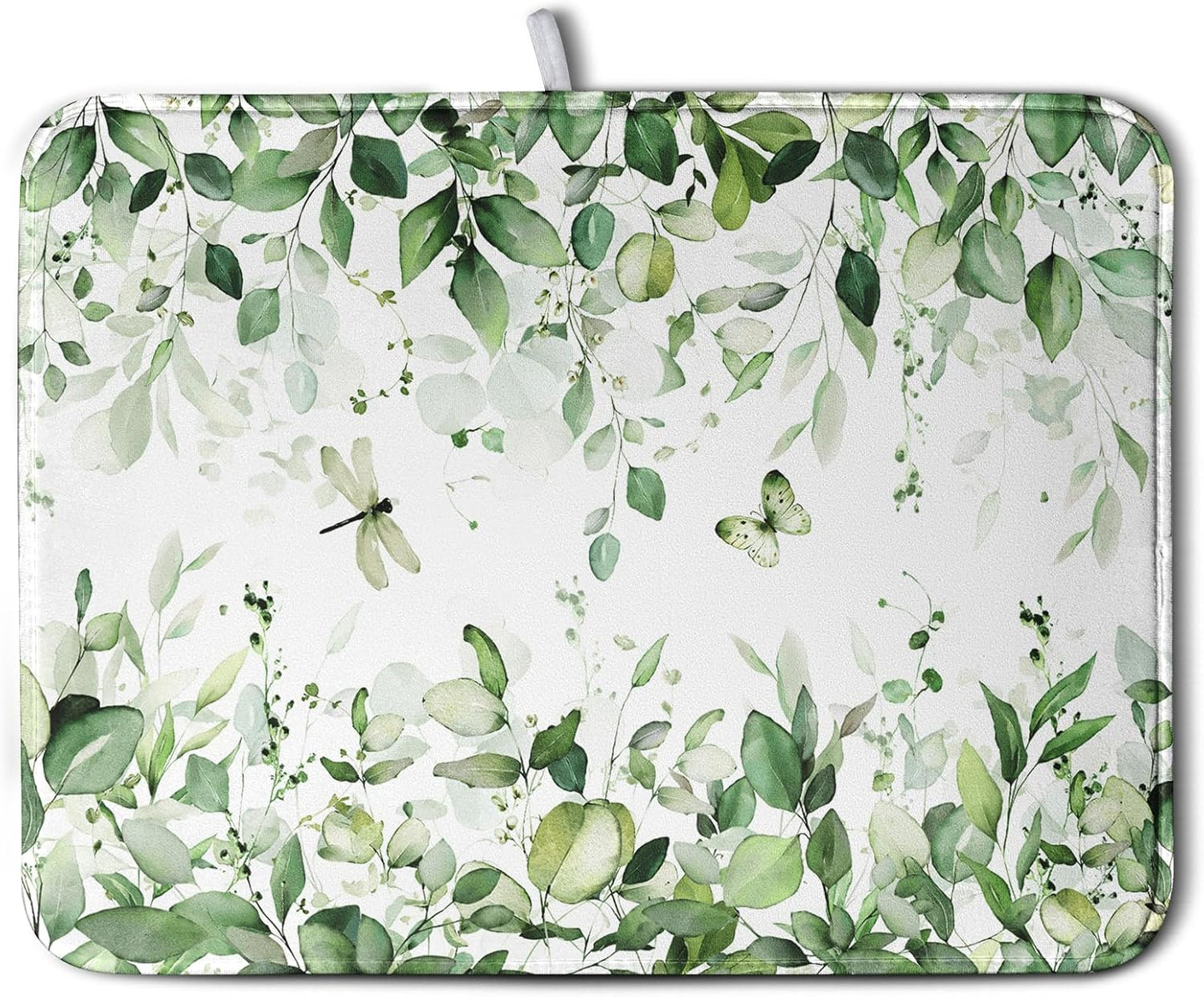 Sage Green Leaf Dish Drying Mat for Kitchen Counter Spring Eucalyptus Leaves Drying Mats Summer Floral Microfiber Absorbent Dishes Pad Reversible Washable Dish Drainer Rack Mat Large 18x24 Inch