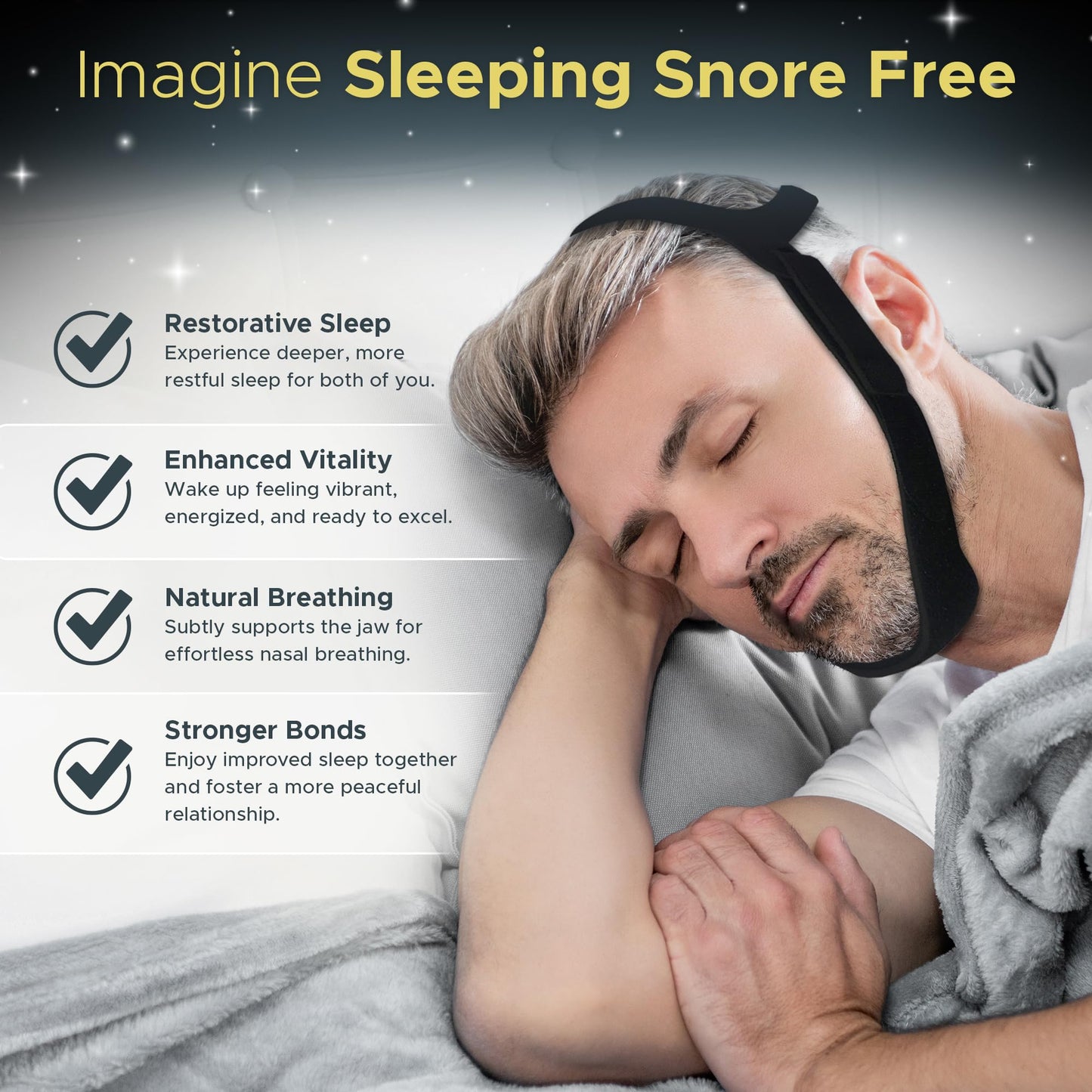 Chin Strap for Sleeping, CPAP Chin Strap, Anti Snoring, CPAP Chin Strap to Keep Mouth Closed, Adjustable, Breathable and Comfortable