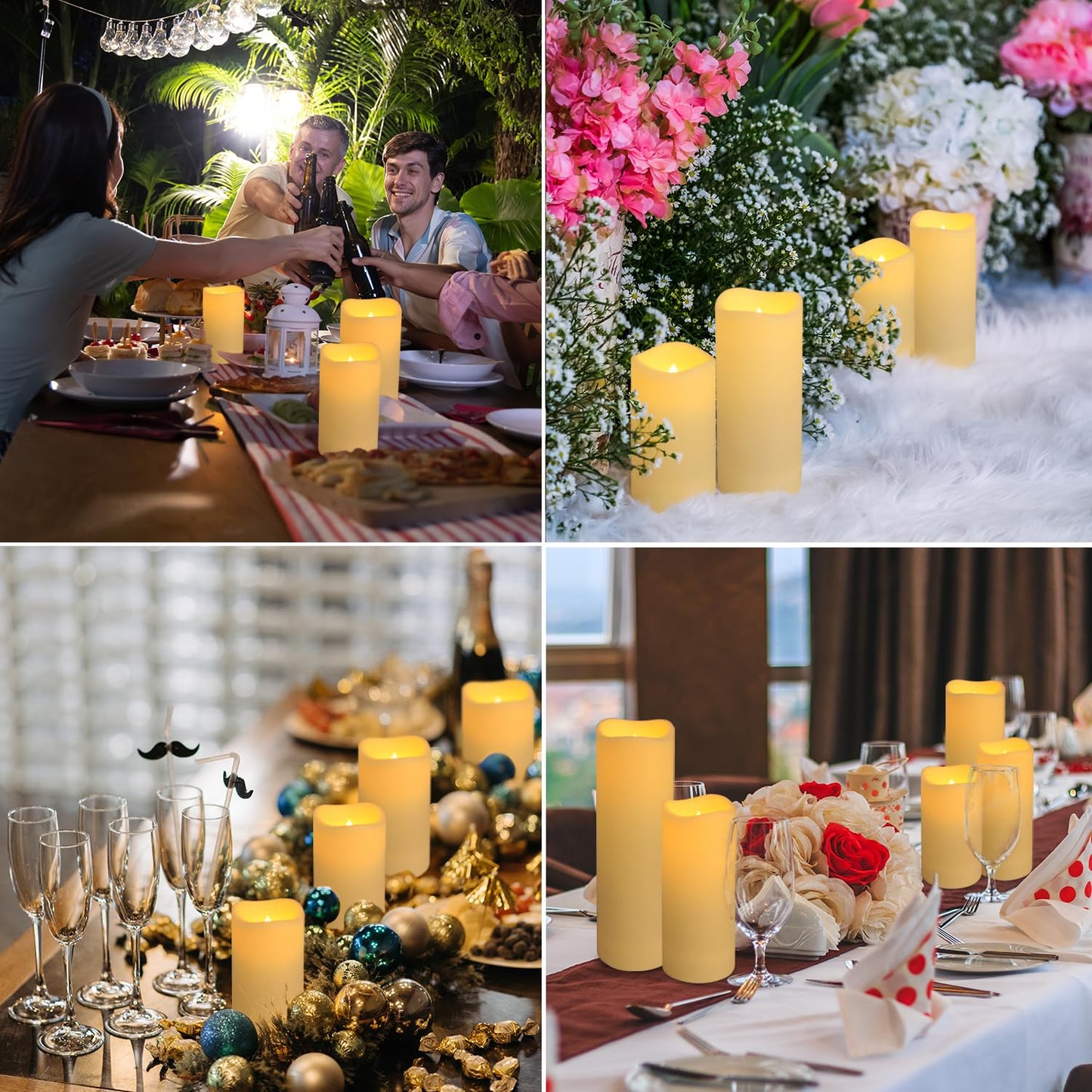 Wfmolcand 144-Pack LED Flameless Flickering Candles with Remote Control and 2/4/6/8 H Timer Led Pillar Candles of Wedding, Table, Halloween,Christmas Decorations and Special Occasions (Three Sizes)