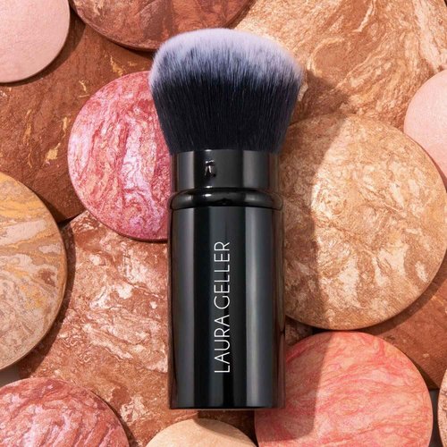 LAURA GELLER NEW YORK Baked Balance-n-Brighten Powder Foundation - Porcelain + Spackle Super-Size Skin Perfecting Makeup Primer - Ethereal Rose Glow + Retractable Airbrush Kabuki Brush
