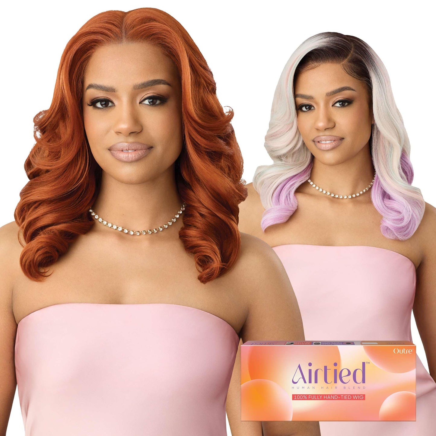 Outre Airtied 100% Fully Hand-Tied Wig - Human Hair Blend - Soft Curls 18    (BROWN GRAY 34)