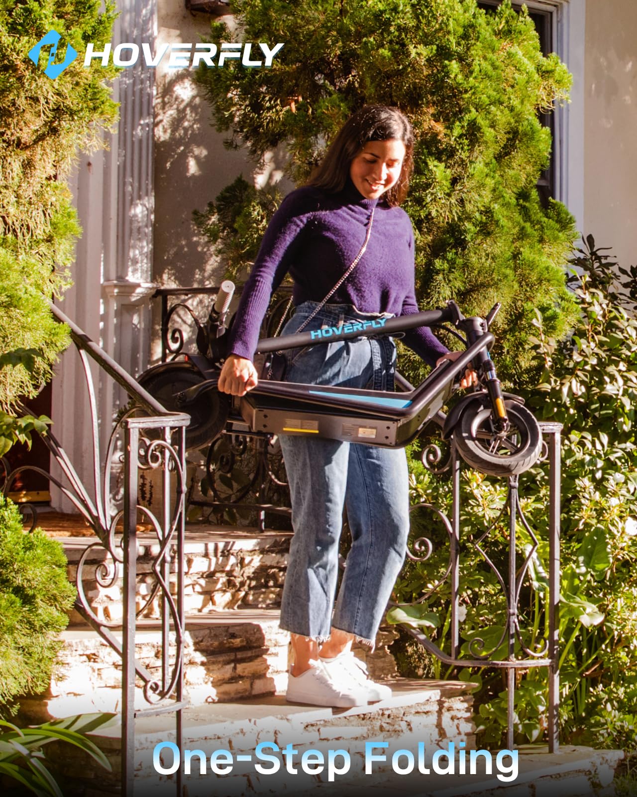 Hoverfly X5 Electric Scooter for Adults, Anti-Flat 10" Solid Tire, Max 25 Mile Range and 20Mph Speed Power by 500W Motor,15% Uphill with Front Suspension Shock Absorber, Foldable Commuting Escooter