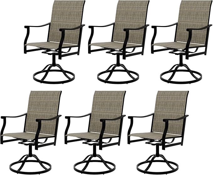 Outdoor Swivel Dining Chairs with Textilene Breathable Back, Swivel Patio Dining Chairs Set of 6, SwivelPatio SlingChairs Set for Poolside Lawn Garde