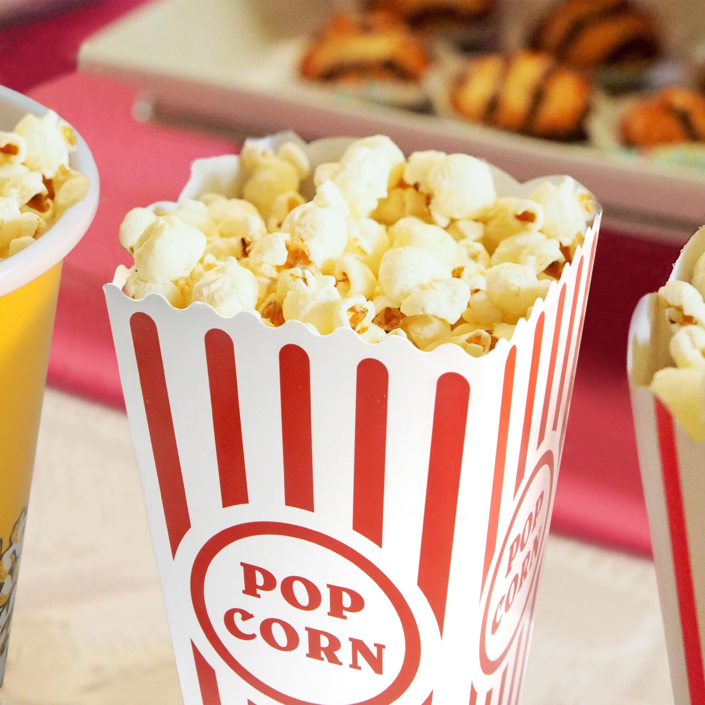 Novelty Place 12 Pcs Classic Popcorn Boxes, 46 oz Red & White Striped Cardboard Popcorn Container for Movie Night Party - 7.8" Tall x 3.9" Square