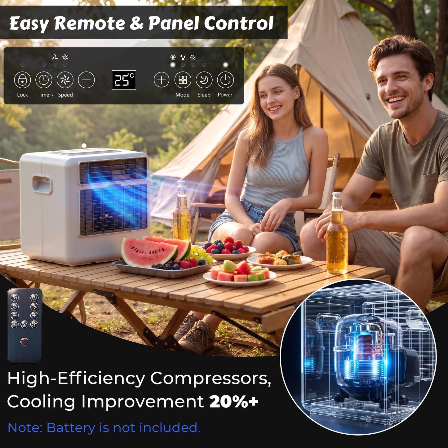 Disaenvir Tent Air Conditioner - Portable Air Conditioner 3300BTU, Compact Air Cooler AC Unit, 24 Hours Timer, Safety Lock, 3 Modes for Tent, Camping, RV, Truck, No Battery (White)
