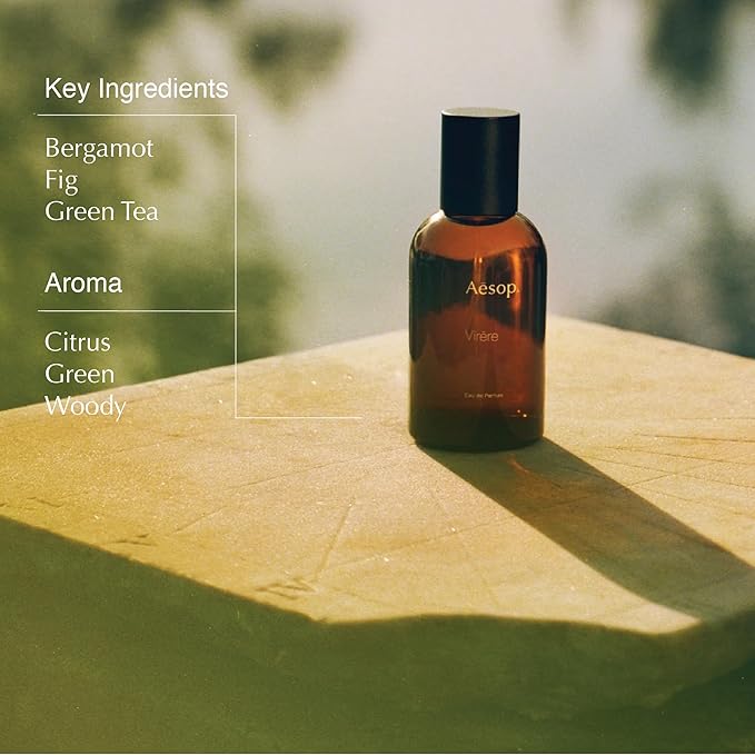 Aesop Virēre Eau de Parfum | Bergamot, Fig, and Green Tea Scent | Fresh Citrus, Green, and Woody Aroma | Unisex | 1.6 fl oz