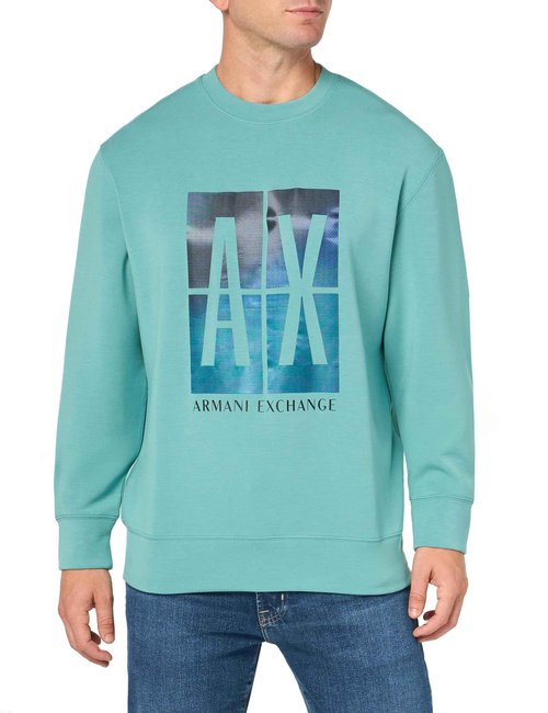 Armani Exchange A｜X Men's Abstract Print Logo Pullover Crewneck Sweatshirt, Bristol Blue