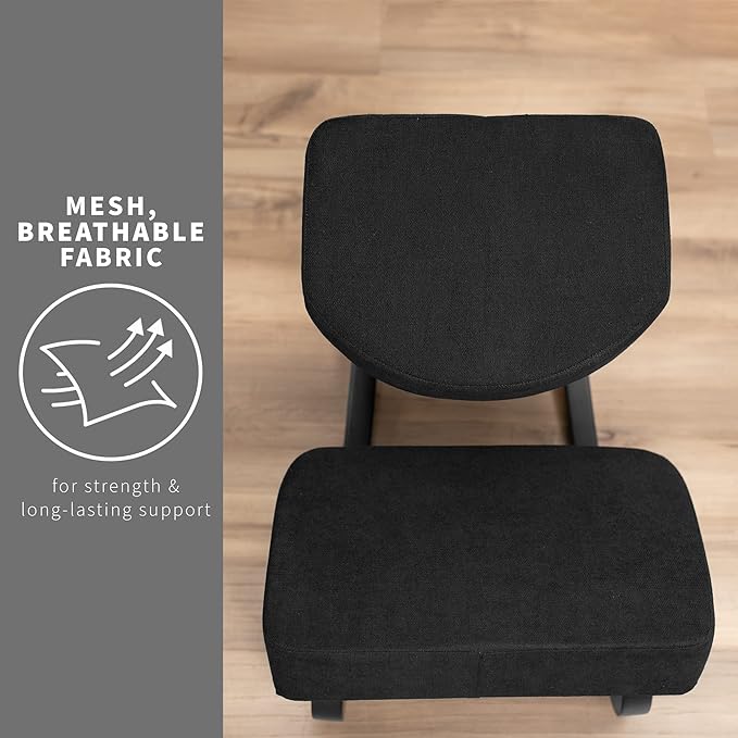 DRAGONN by VIVO Wooden Rocking Kneeling Chair, Ergonomic Rocker Stool for Home and Office, Angled Posture Seat, Black Frame, Black Cushions, DN-CH-K04RB