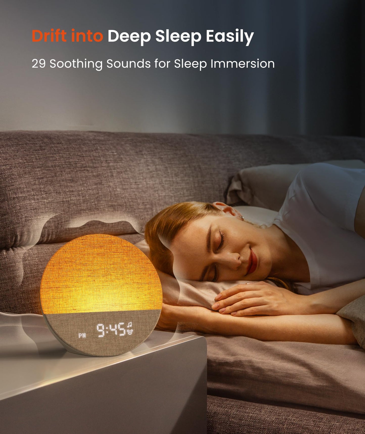 Dreamegg Sunrise 1 - Sunrise Alarm Clock, Sound Machine for Sleep, Customizable Sleep Routines, Dimmable Night Light, 29 Soothing Sounds, White Noise Machine, Wake Up Light for Bedrooms, Adults(Khaki)