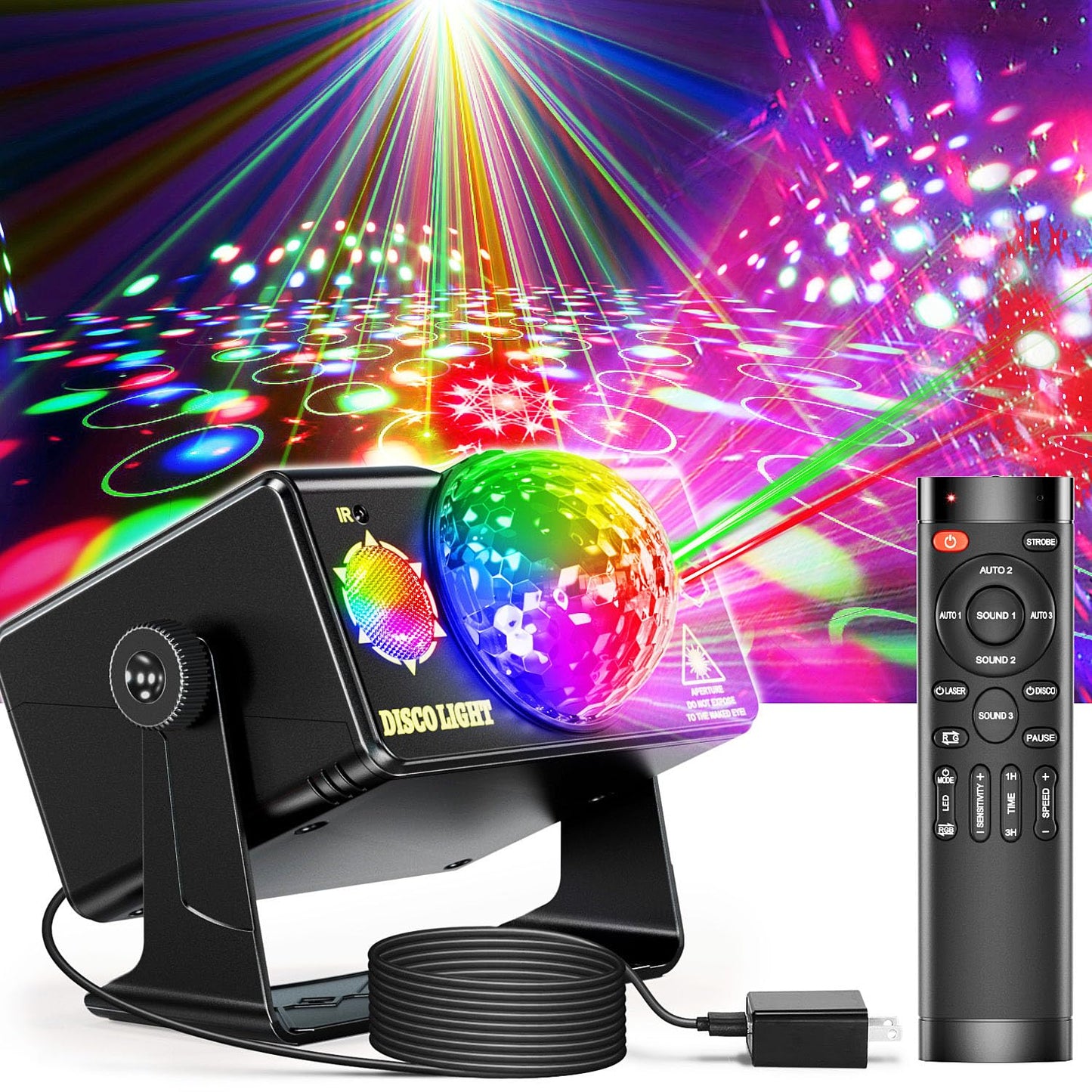Caivimvn Party Lights, Dj Disco Light Disco Ball Light Sound Activated Strobe Stage Lights For Parties Birthday Christmas Gift W