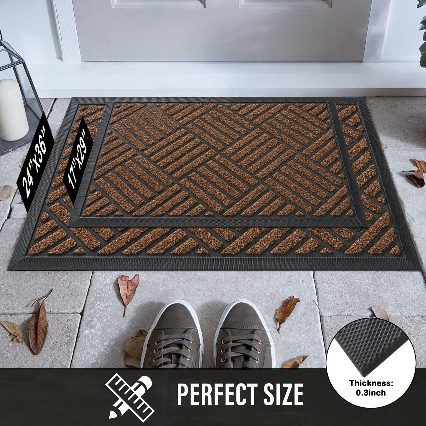 HIYARD Front Door Mat Outdoor, All-Season, All-Weather Doormat, Sturdy Non-Slip Backing, Low Profile, Easy Clean Welcome Mat, Coffee, 29x17