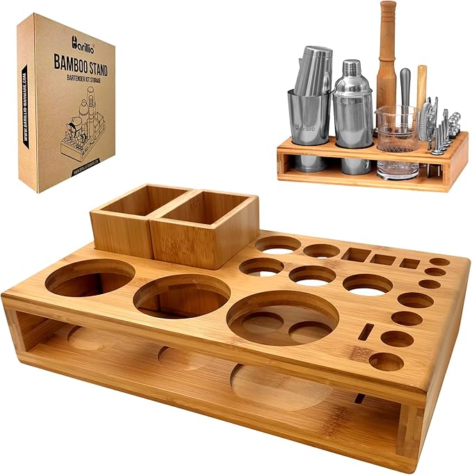 Barillio Bamboo Stand for Bartender Kit Storage (Bar Tools are Not Included) | Cocktail Shaker Set Wood Holder | Perfect M...