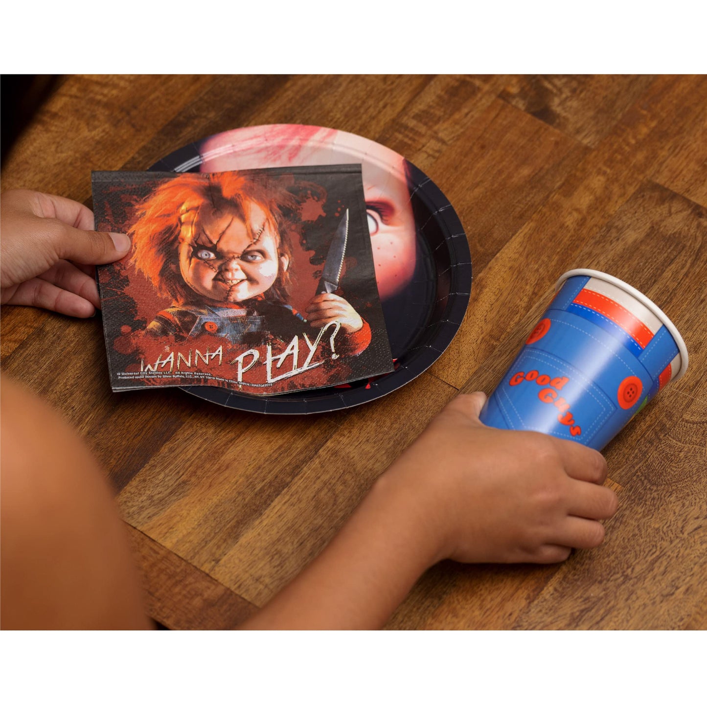 Silver Buffalo Chucky's Face Party Supplies Set, Party Pack Paper Plates Cups Napkins, 60-Pieces