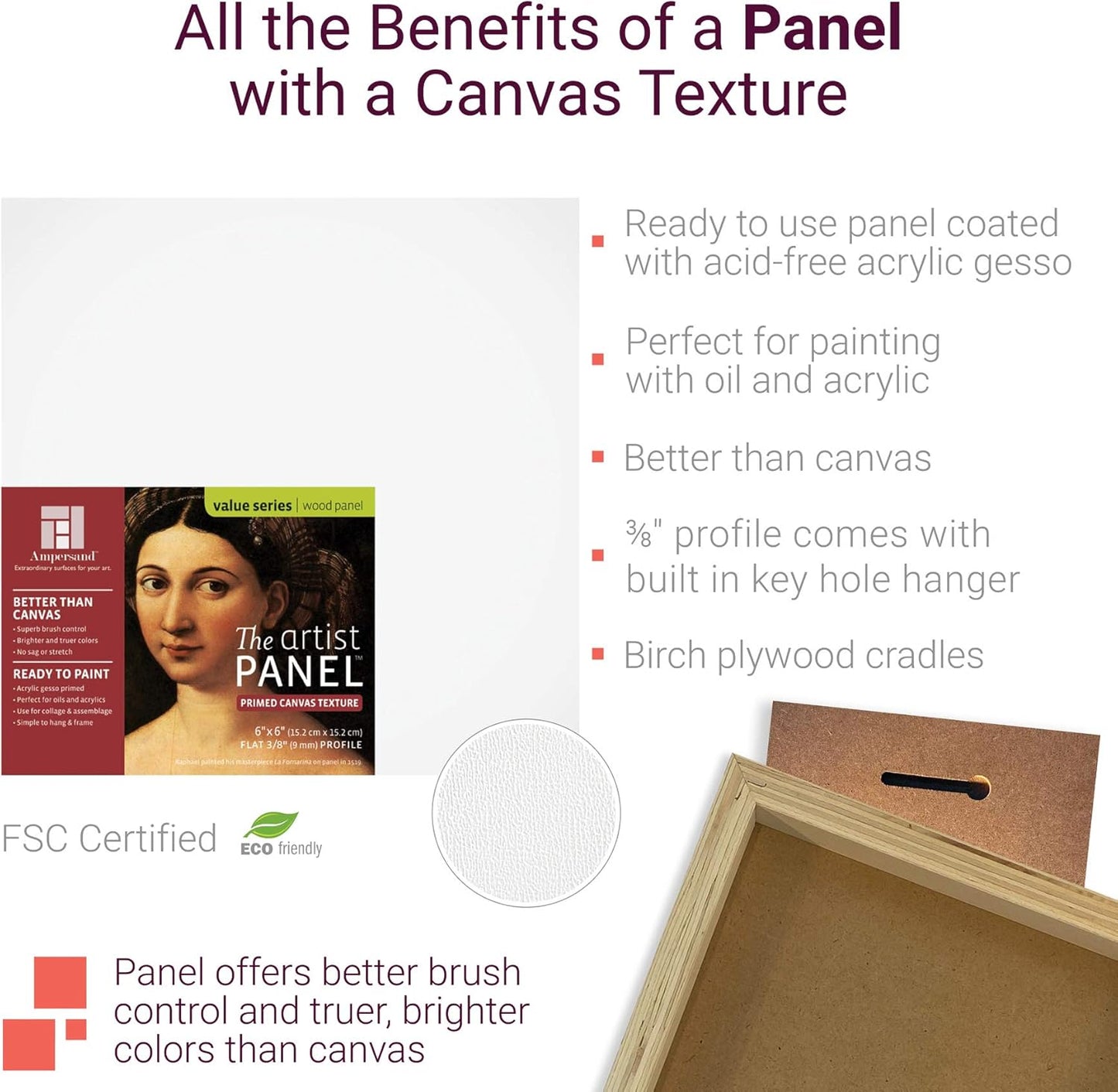 Ampersand Art Supply Wood Gesso Art Painting Panel: Canvas Texture, 1.5 Inch Cradle, 18" x 24"
