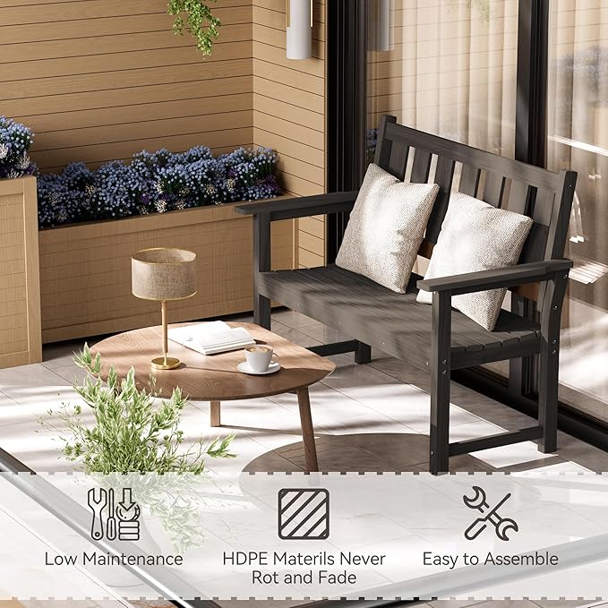 ACUEL HDPE Outdoor Bench – 50'' Weatherproof Durable Outdoor Bench, 2-Person Park Bench, Easy to Move, Multi-Purpose Design Ideal for Porch, Patio, Church, and School (Dark Brown)