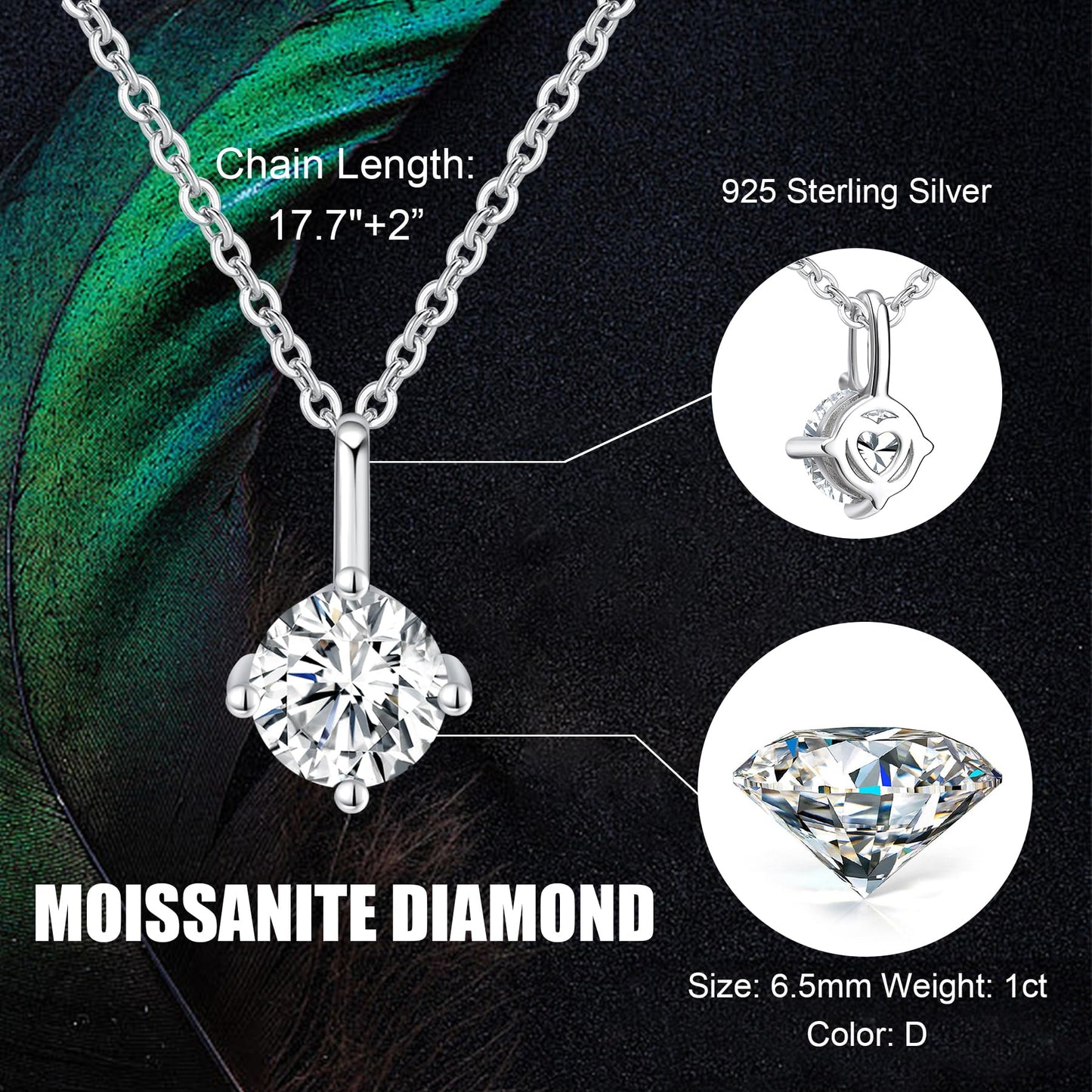 GlmrngDQ Moissanite Necklace for Women Jewelry, 18K White Gold Plated 925 Sterling Silver Lab Created Diamond Pendant, Gift for Anniversary, Birthday, Wedding - to My Wife, Friends, Mom.…