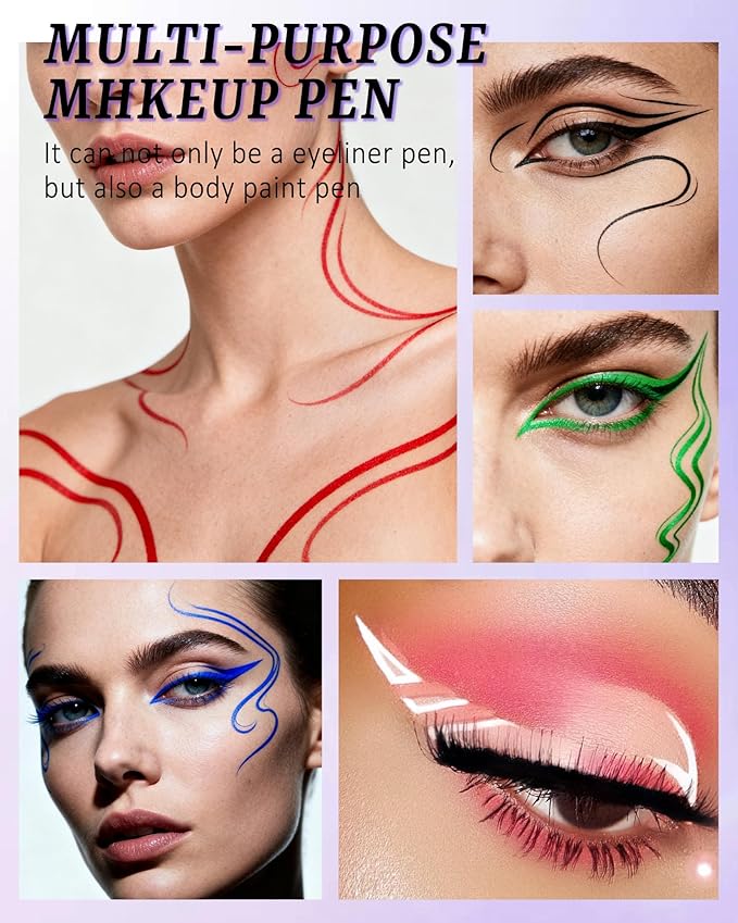 Liquid Eyeliner Pen, Black Waterproof Long Lasting Colored Eye Liner Pen with Precision Tip, Matte Colorful Smudgeproof High Pigmented Eyeliner Pencil, Christmas Eye Makeup Gift for Women Girl-01