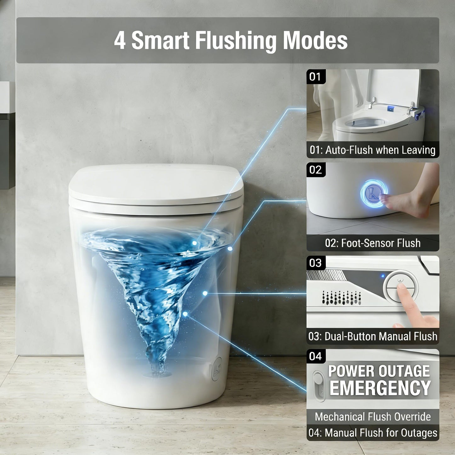 Milleloom 19 Inch Smart Toilet with Bidet Built In, One Piece Elongated Bidet Toilet, Heated Seat, Warm Water Wash, Warm Air Dryer, Auto Flush, Foot Sensor, LED Display, 1000g MaP Flush, 1.28 GPF