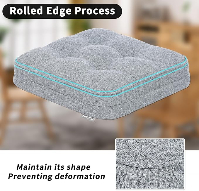 GOFORIT Chair Cushions Set of 2,Tufted Shredded Memory Foam Chair Pads, Non-Slip Seat Cushions with Removable Cover, 16'' x 16'', 2 Pack,Grey