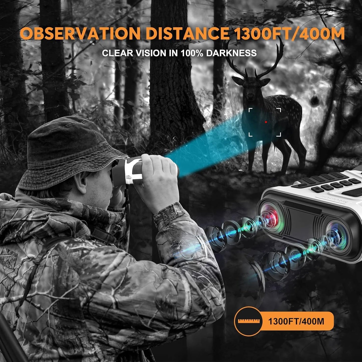 WOSPORTS 4K Night Vision Goggles - 16MP Photo, up to 80x Magnification, 10X Optical & 8X Digital Zoom, 1015FT Vision, 3" Screen, 5000mAh Rechargeable Battery, Outdoor Camping, Gift for Men