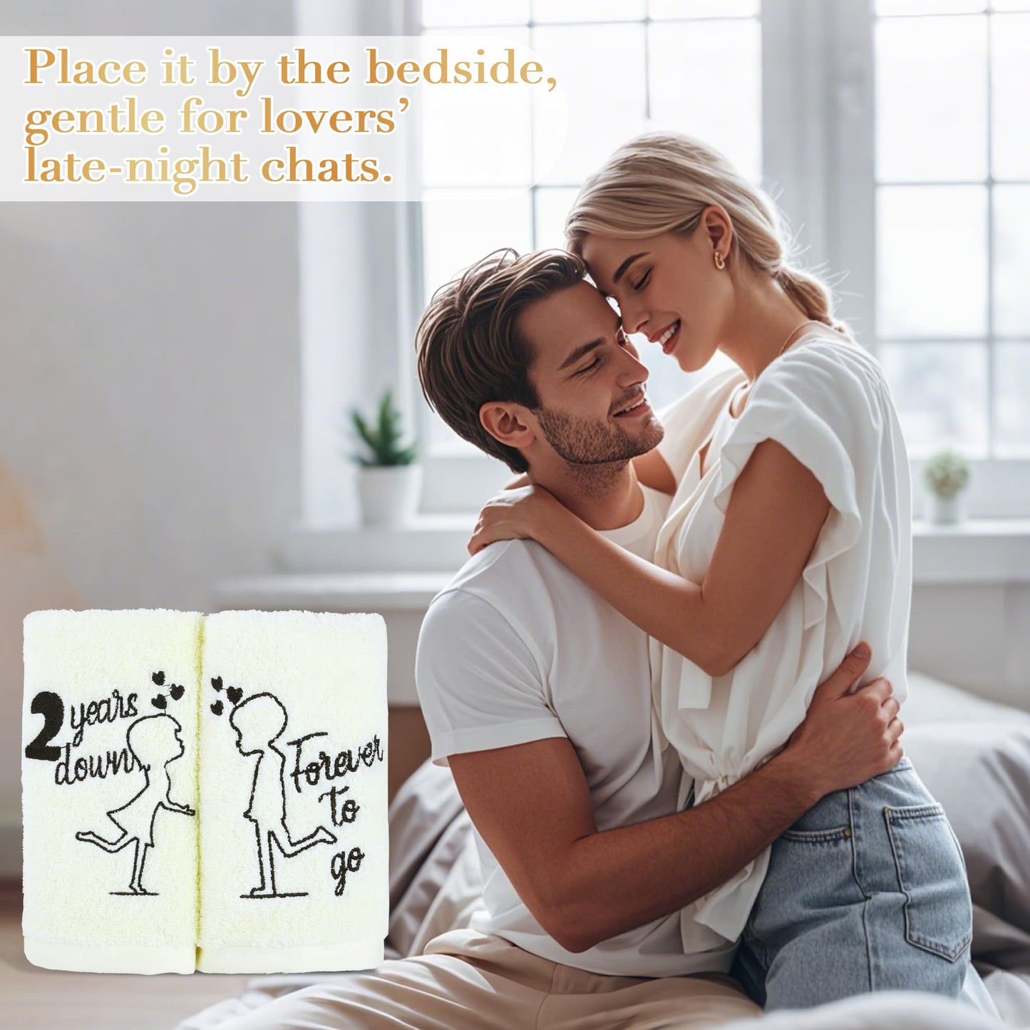 EcoUtens 2nd Anniversary Cotton Gift, 2 Pack Premium 100% Cotton Towel Set with 2 Years Anniversary Card, Romantic Gifts Anniversary Marriage Gifts for Him Her Husband Wife Couple Gift