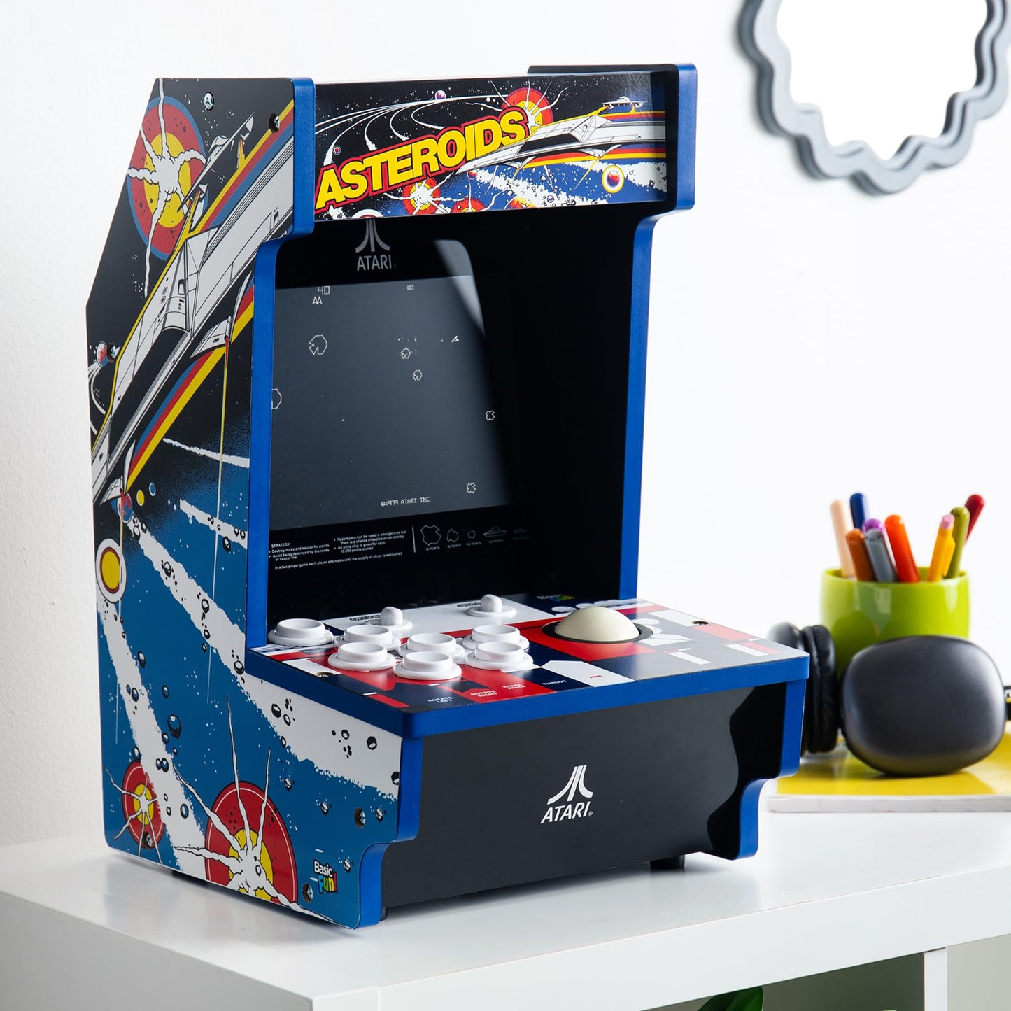 Arcade Classics - Atari Asteroids Counter Series Game Machine, 5 Games, 8" Liquid Crystal Screen - Mini Cabinet, Portable Gaming, Retro, Countertop Console, Basement Decoration, Man Cave