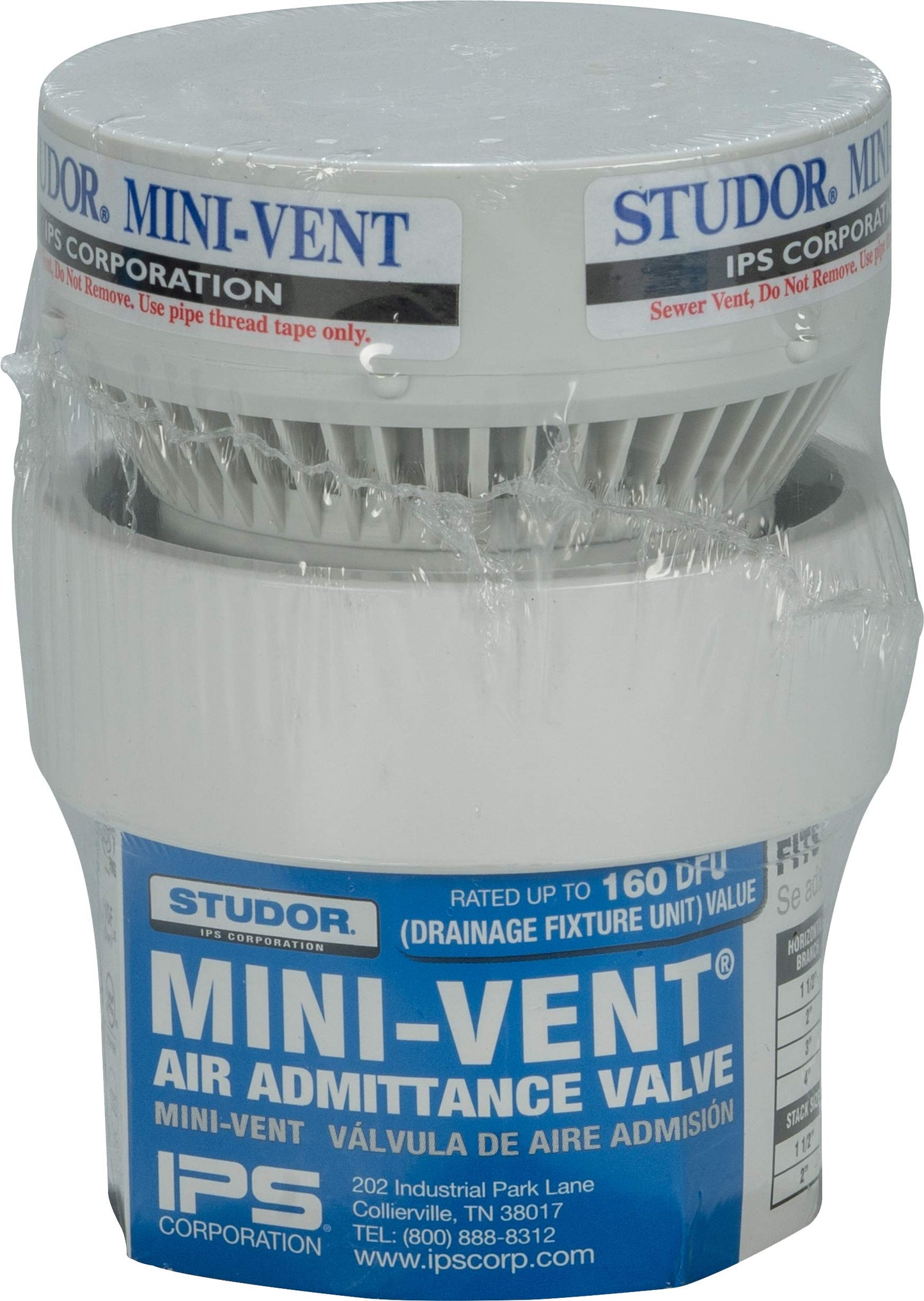 Studor 20341 Mini-Vent Air Admittance Valve with PVC Adapter, 1-1/2- or 2-Inch Connection