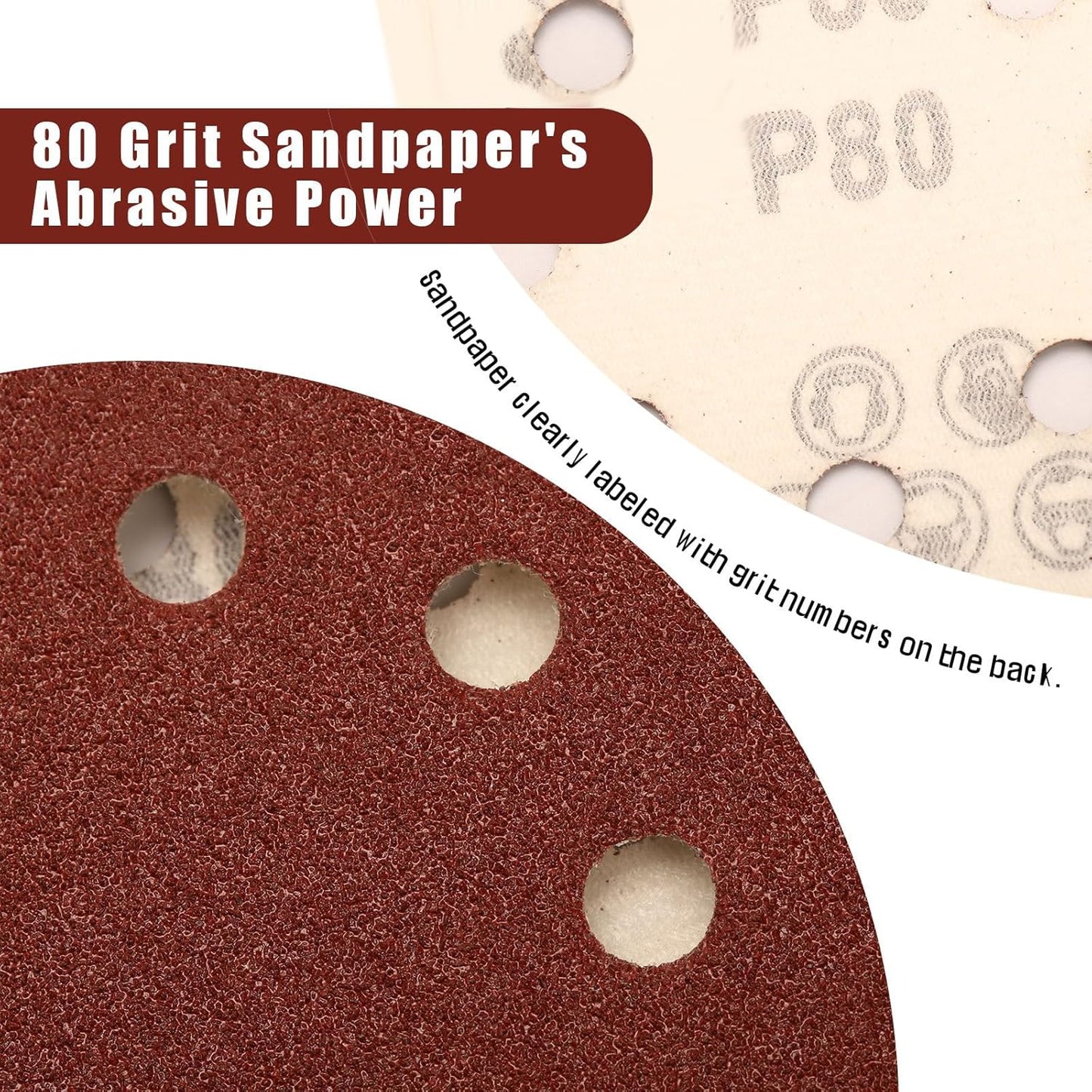 80 Grit 5 Inch Sanding Discs Hook and Loop Sandpaper, 150 PCS 8 Hole Adhesive Coarse Sand Paper for Random Orbital Sander