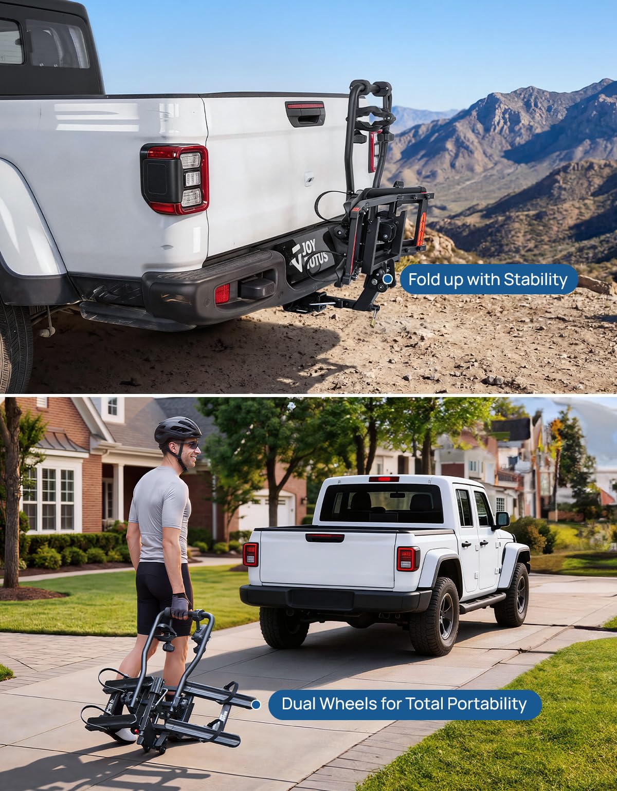 JOYTUTUS Compact & Lightweight 2-Bike Hitch Bike Rack, 100 LBS Capacity for Car SUV Truck with 1¼/2” Receiver, Easy Install Tilting Folding Anti-Wobble Bike Carrier, Fits Most Wheelbases(Max 53'')