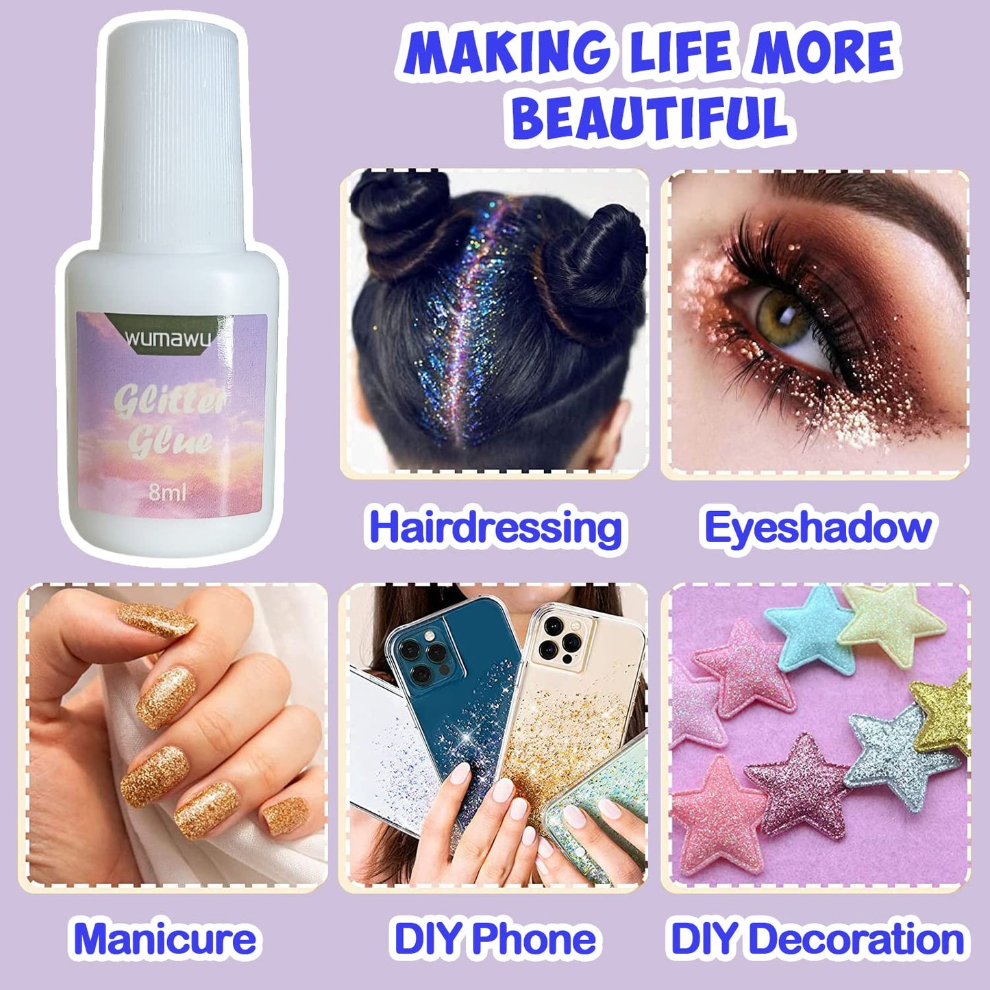 Temporary Tattoo Glue - wumawu 8ml Glitter Glue Brush Bottle, Water Soluble Body Painting Glue, Ideal for Halloween, Carnival, B