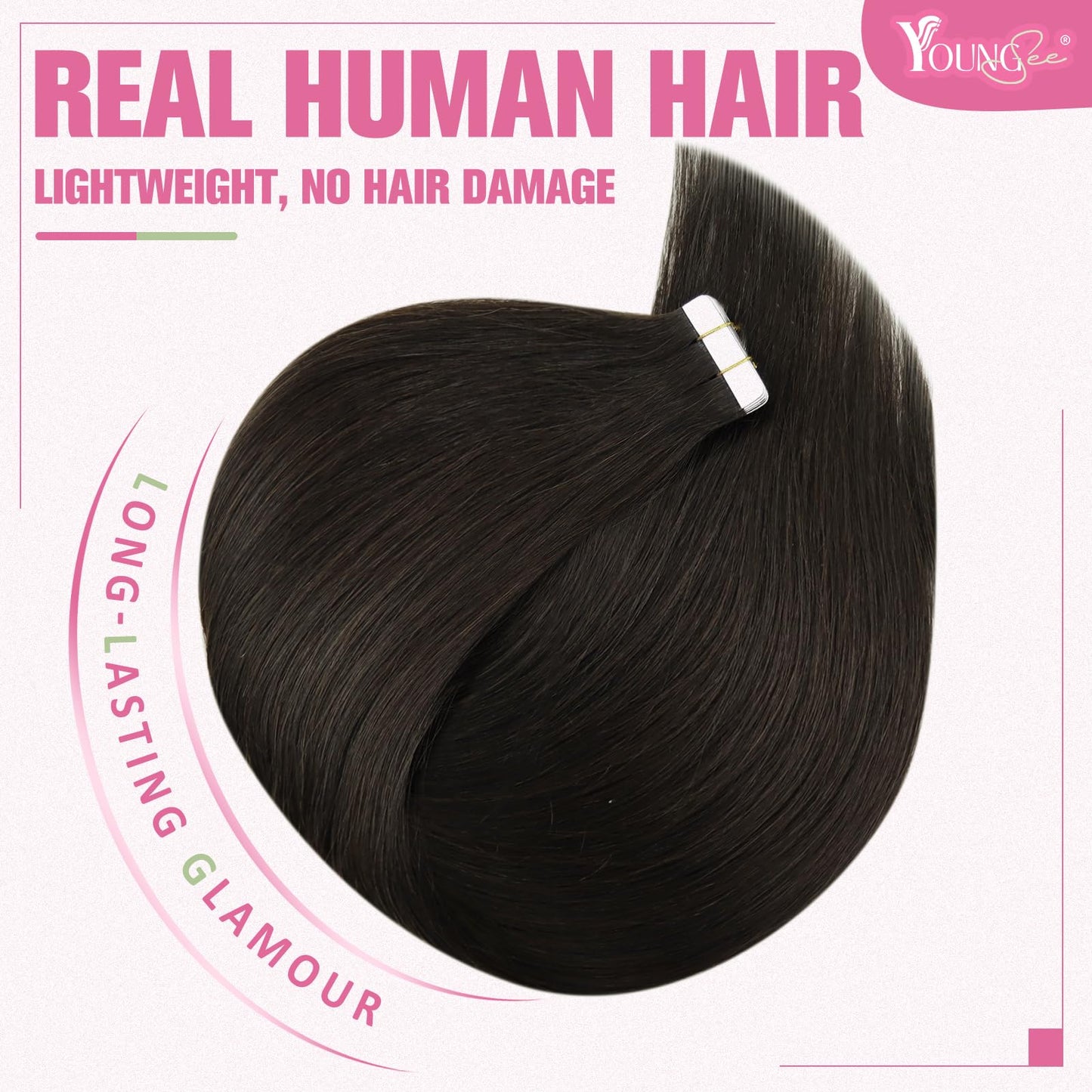 YoungSee Tape Hair Extensions Real Human Hair Brown 50g 20pcs Invisible Tape in Hair Extensions Dark Brown Human Hair Tape in Ex