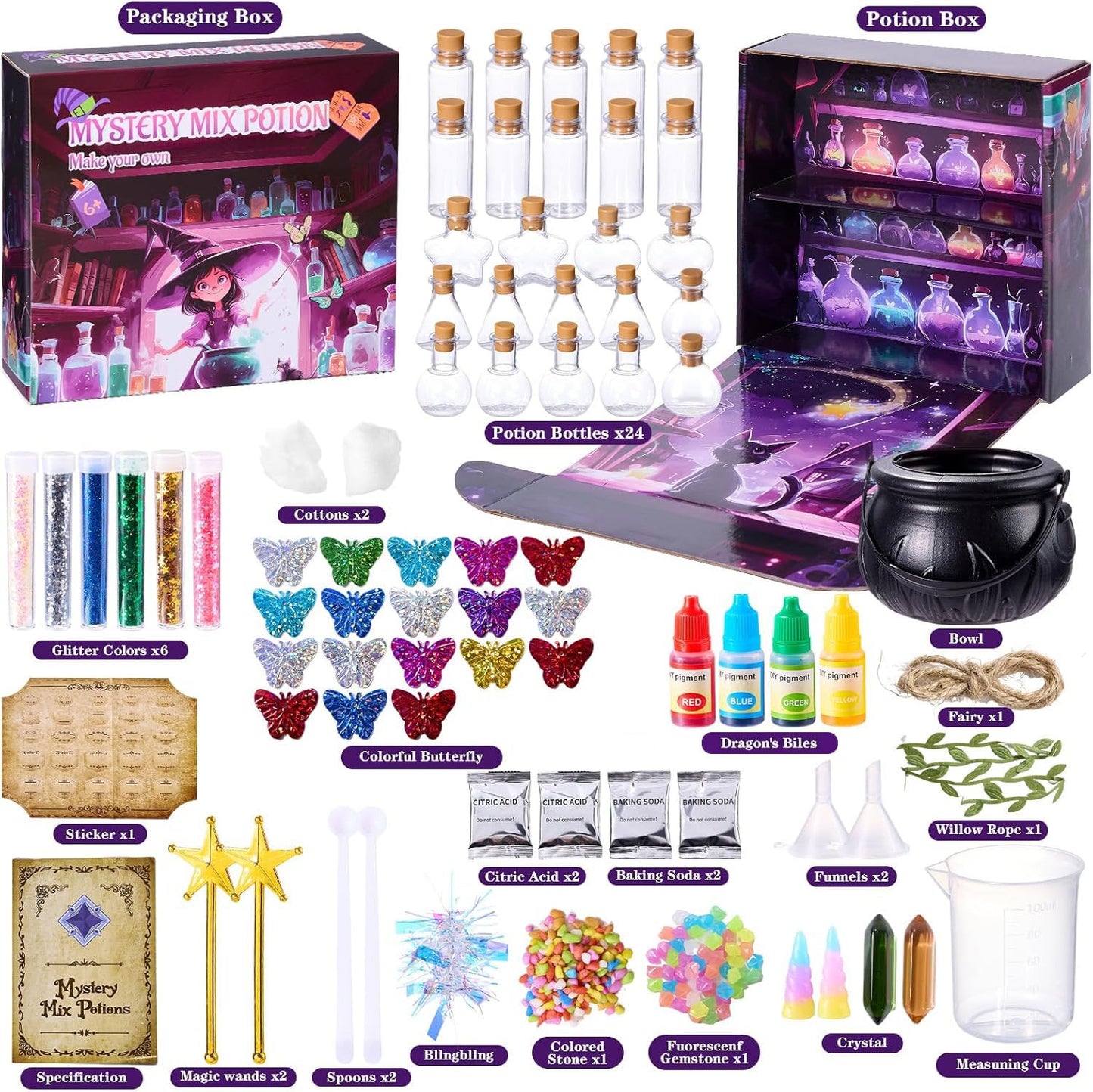 QLRR Mystery Mix Potion Craft Kits for 6 7 8 9 10 11 12+ Year Old Girls DIY Best Birthday Gift for Girls & Boys ，Mix 24 Fairy Bottles Potion Gifts Kids 6-8 Year Old Girl Birthday Gift