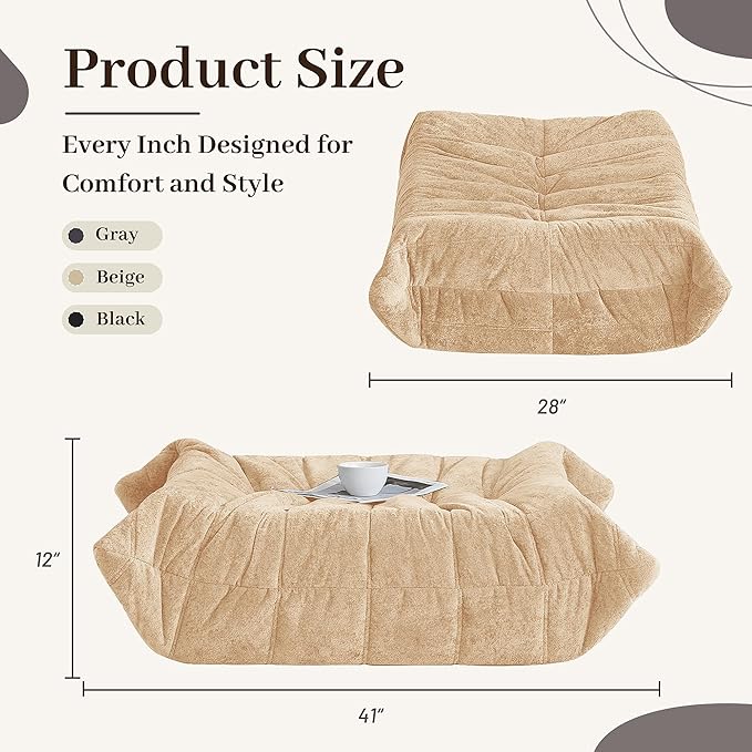 HABUTWAY Bean Bag Ottoman,Foot Rest,Fireside Chair Memory Foam Lazy Bean Bag Sofa for Living Room,Bedroom,Dorm,Office (Ottoman-Khaki)