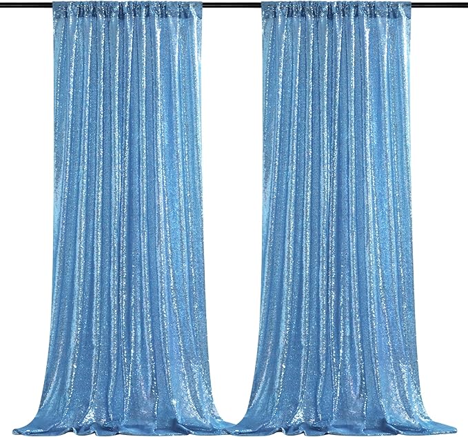 B-COOL Baby Blue Sequin Backdrop Curtains 2 Pieces 2ftx8ft Party Photography Sparkly Background Prom Drapes Wedding Baby S...