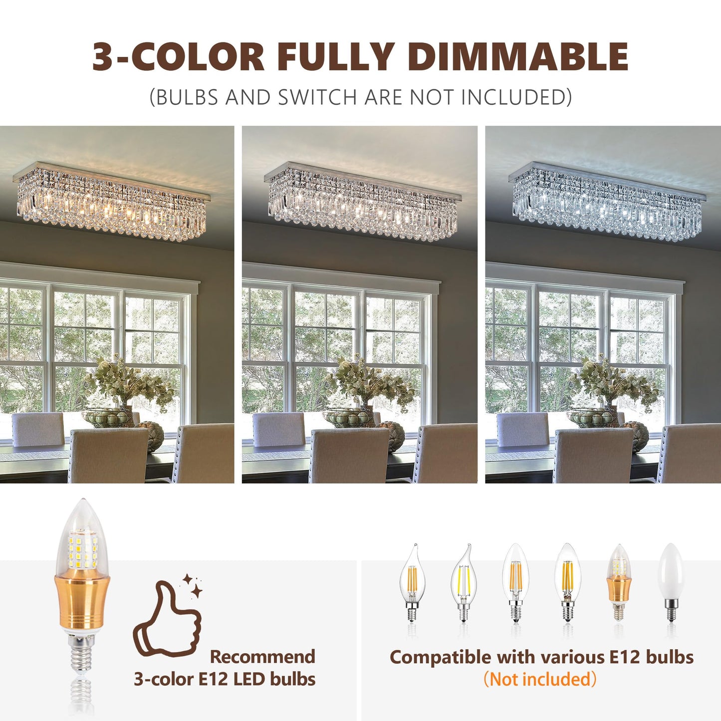 Tinkoso Crystal Chandelier for Dining Room 39.3" Modern Gold K9 Crystal Rectangle Chandeliers Flush Mount Pendant Light Fixture Kitchen Island Bar Dining Room Bedroom Bathroom Hotel