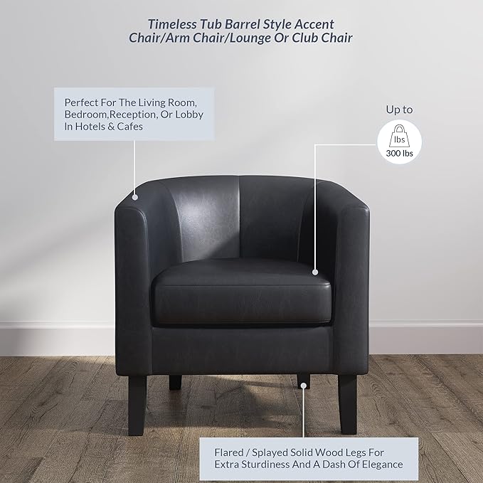 BELLEZE Accent Barrel Chair, Linen Round Chair Club Tub Sofa Corner Chair with Flared Legs and Cozy Soft Padding for Living Room Bedroom Waiting Room - Brown