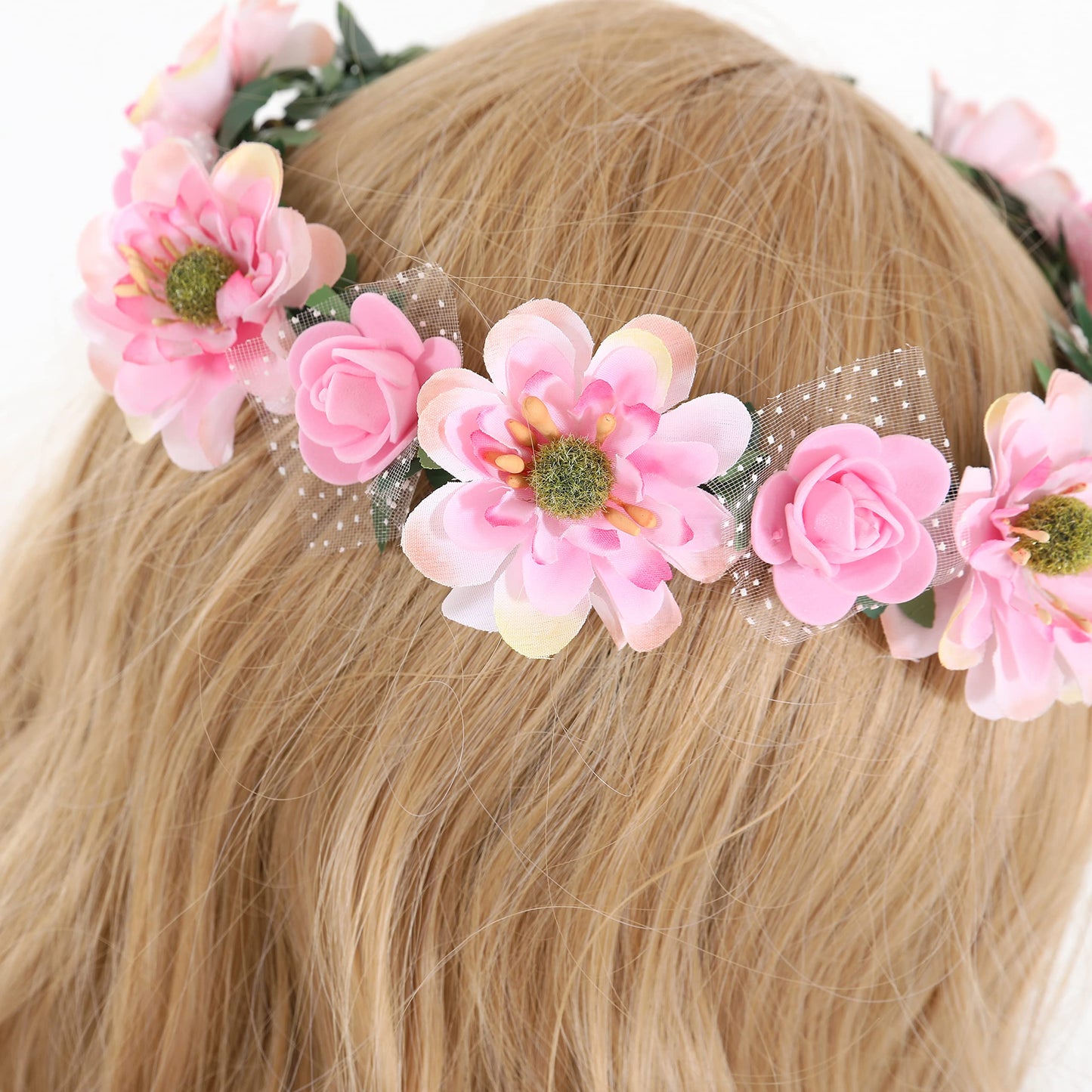 Gmmidea Women Girls Boho Flower Crown Adjustable Sunflower Floral Headband Wedding Bridal Headpiece Pink