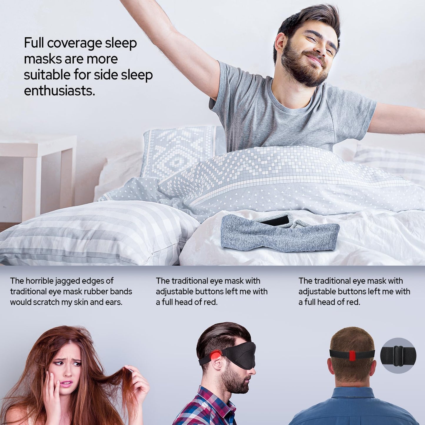 Cotton Sleep Eye Mask for Men Women, 100% Blocking Light Sleeping Mask for Side Sleeper, Soft Zero Pressure Cooling Blackout Eye Masks for Sleep, Eye Covers for Sleeping fits All Heads Adjustable