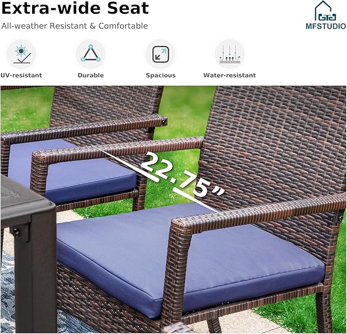 MFSTUDIO Patio Rattan Chairs Set of 8, Wicker Outdoor Dining Chairs Set of 8, All Weather Patio Armchairs w/Armrests, Steel Frame, Brown, 330lbs