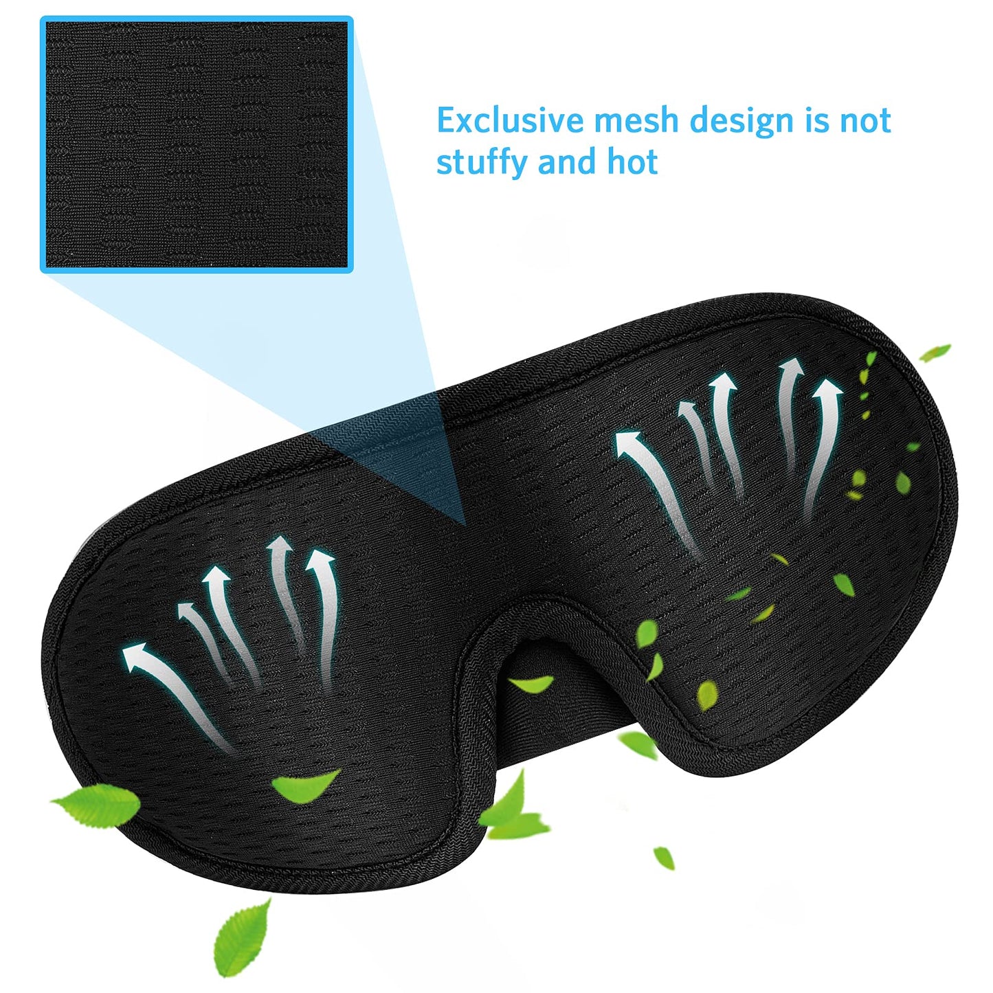 RIWISLL Sleep Mask, Super Soft 3D Contoured Cup Sleeping Mask, Upgraded 100% Blockout Light Sleep Masks for Women Men with Adjustable Strap, Comfortable Concave Molded Eye Covers for Sleeping, Black
