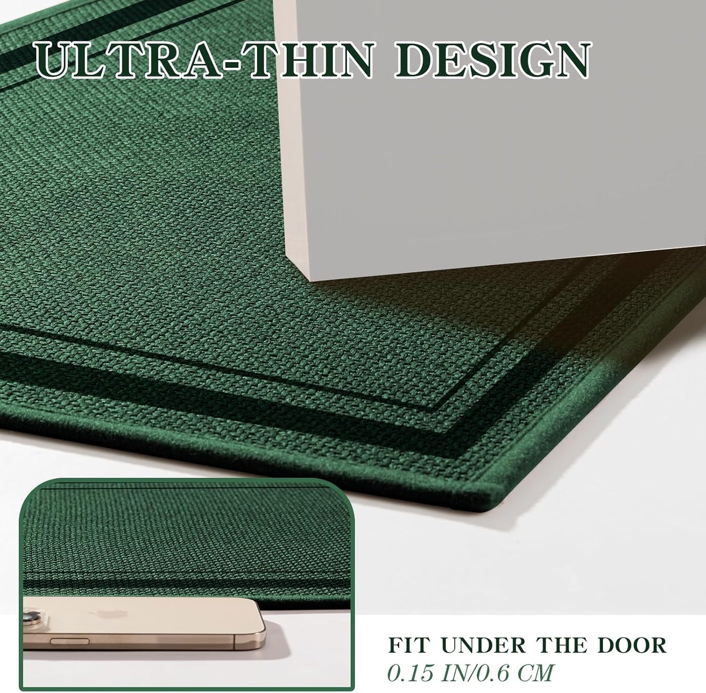 chakme Bathroom Rugs Mat 47x17, Ultra Thin Non Slip Bath Rug Runner Quick Dry Absorbent Bath Mat for Bathroom, (Dark Green, 47"x17")