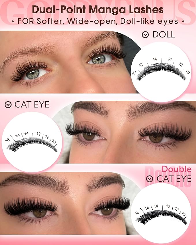 Wispy Manga Lash Clusters Natural Eyelash Clusters Fairy Cluster Eyelash Extensions Anime Individual Lashes C Curl Lash Extension Waterproof DIY Eye Lashes Cluster