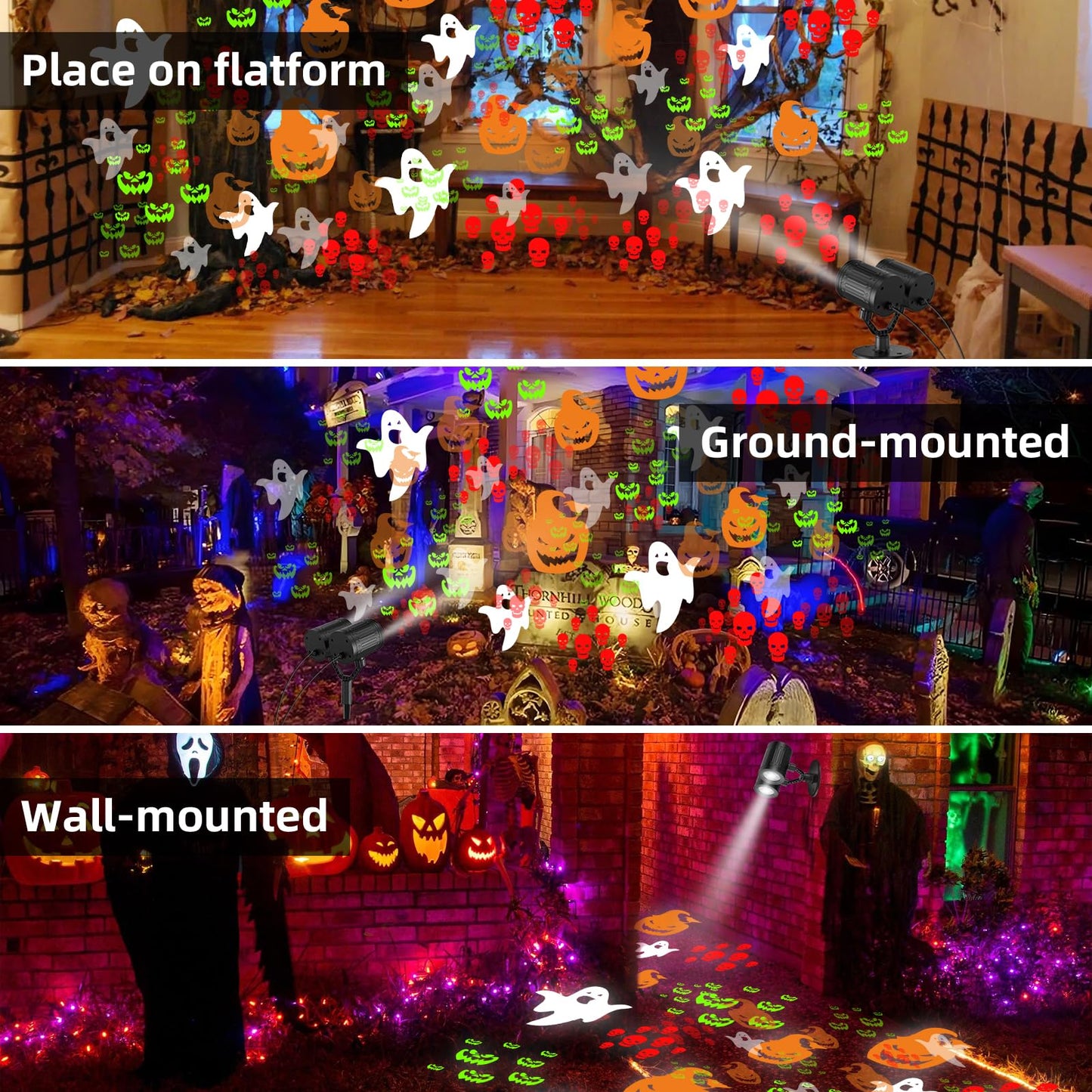 afzdby Double Head Halloween Projector Lights Outdoor with Timer,IP65 Waterproof Dynamic Halloween Ghost Skeleton Pumpkin Devil Face Lights for Home Window Wall Decor
