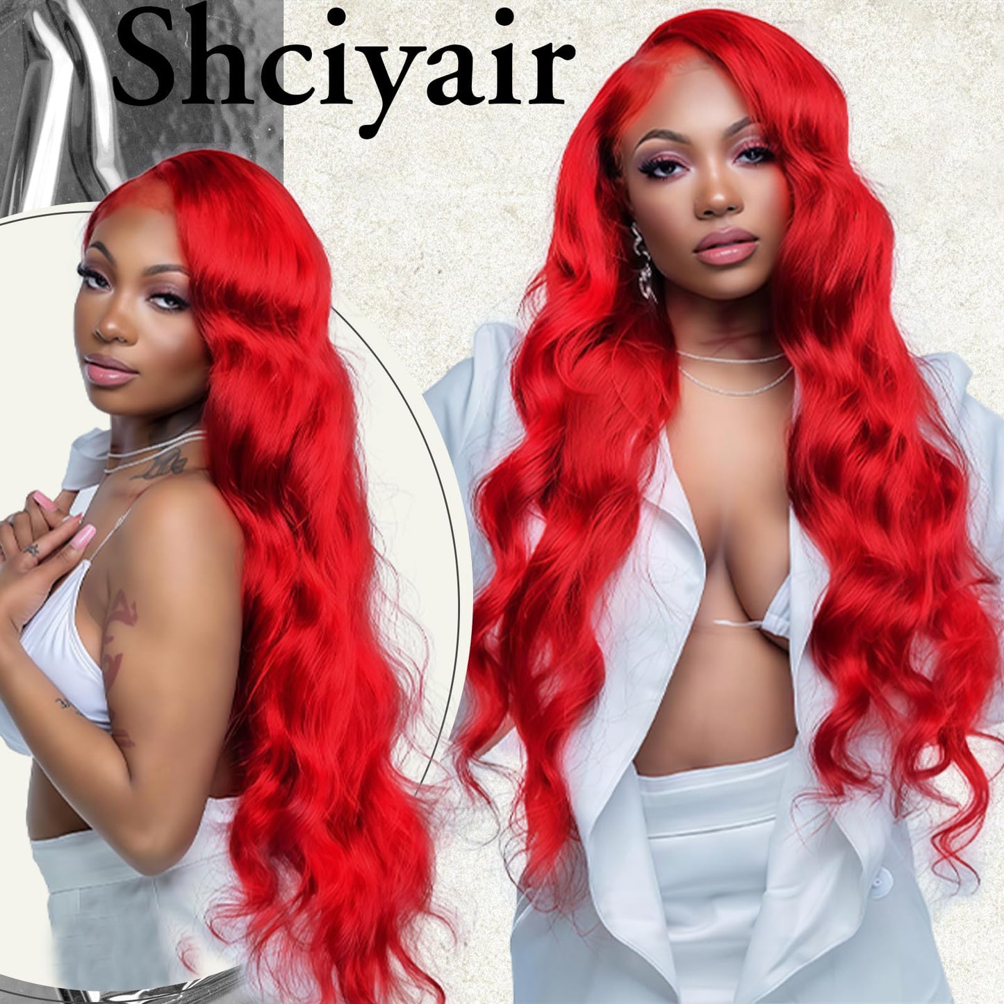 Shciyair 22 Inch Red Lace Front Wigs Human Hair Pre Plucked 13x4 Body Wave Human Hair Wig For Women 200 Density Red HD Lace Fron